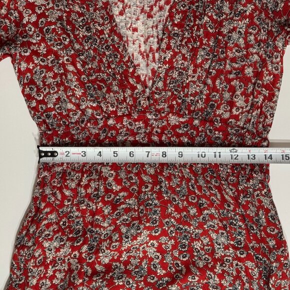 Pampelone Floral Dress Pleated Ruffle Deep V-Neck Puff Sleeve Tiered Babydoll - Picture 12 of 15